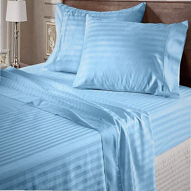 Bedding Collection 1000 TC OR 1200 TC 100% Cotton Sky Blue Stripes Choose Item