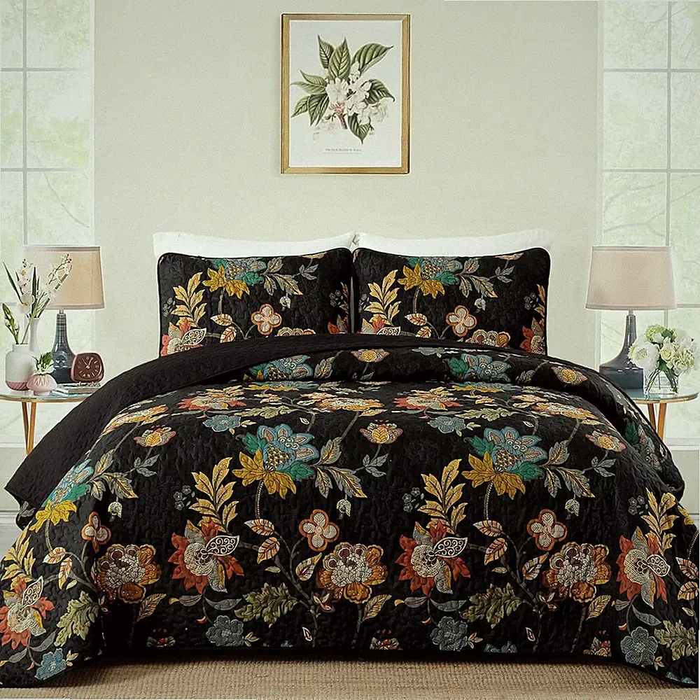 WONGS 3-Piece Botanical Quilt Set - Lightweight Microfiber All Season Bedspread