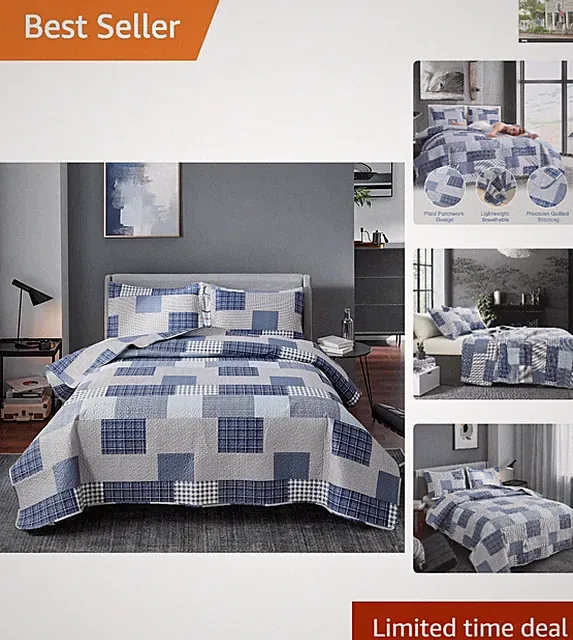 Durable King Size Plaid Quilt Set for All Seasons - Easy Care Microfiber