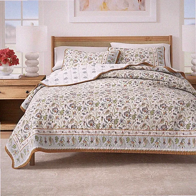 Great Bay Home Floral Cotton Quilt Set - 3-Piece Full/Queen Size Bedding Set