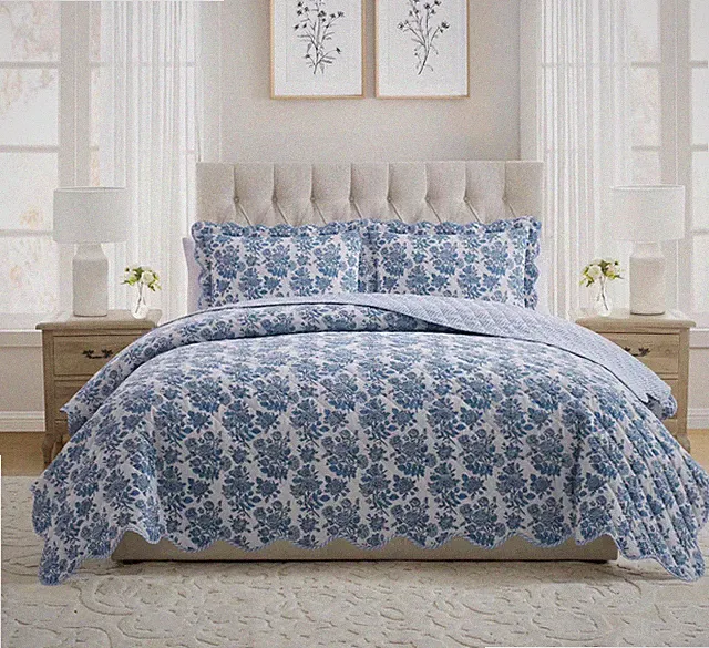 My Texas House Blue Toile 3-Piece Adult Quilt Set, King GORGEOUS SOLD OUT!