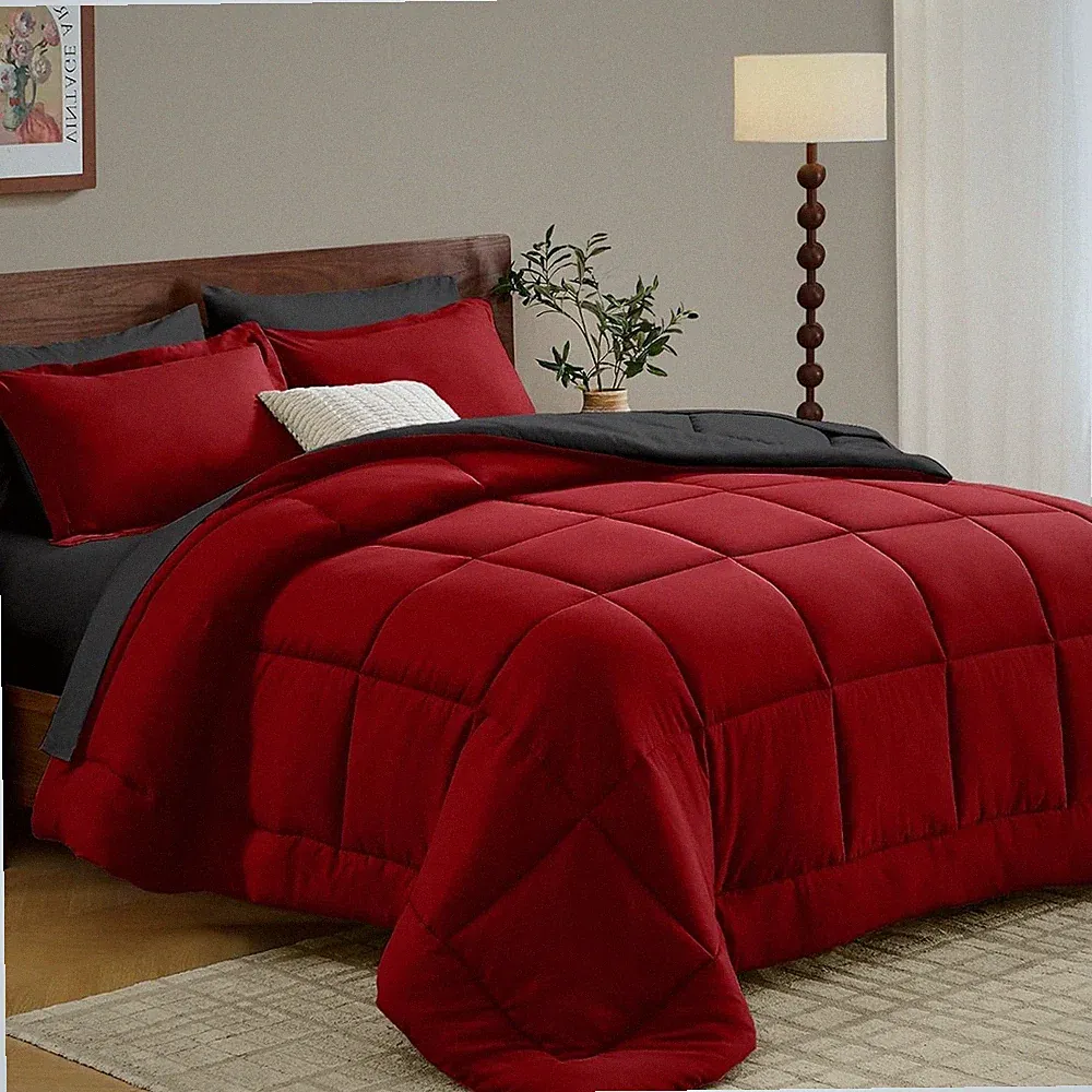 Queen Comforter Set 7 Pieces,Reversible Queen Size Bed in a Bag,All Season Pre..