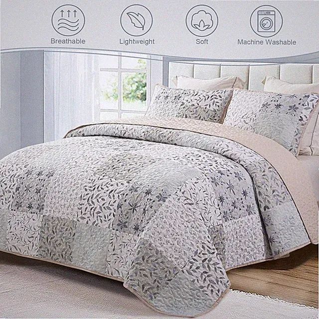 Queen Size Lightweight Patchwork Quilt with Pillow Shams – All-Season Comfort