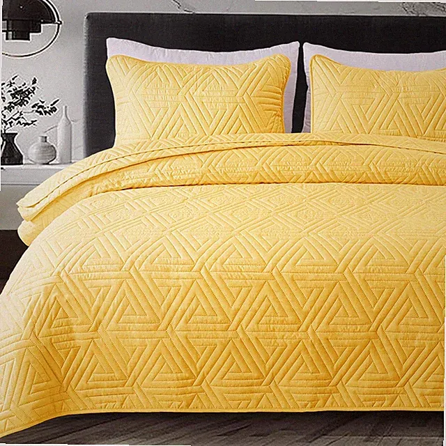 Soft King Size Quilt Set for All Seasons, 3-Piece Ultrasonic Geometric Quilts Be