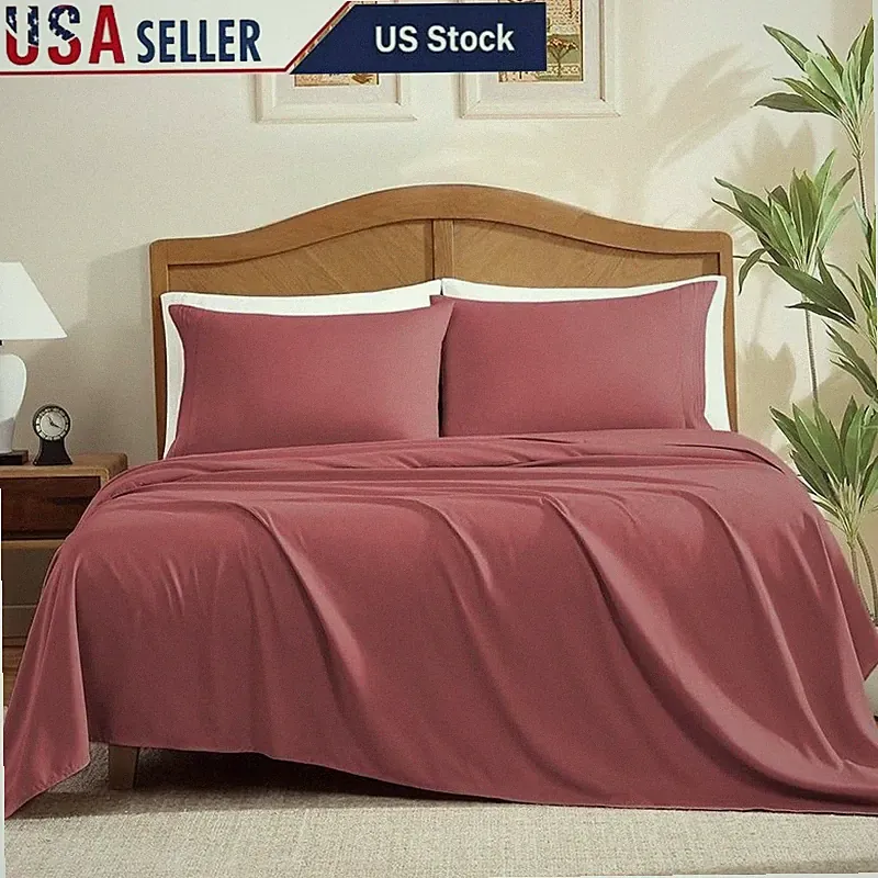 Soft Microfiber Embroidered 4-Piece Sheet Set Comfortable All-Season Bedding New
